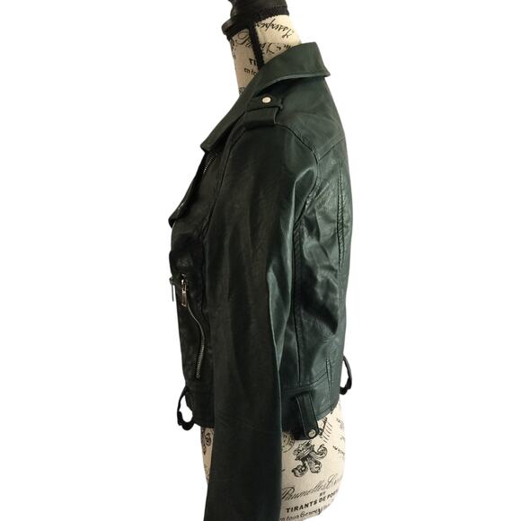 CI SONO by Cavallini Women's Size Small Vegan Leather Moto Jacket Forest Green - Picture 5 of 8